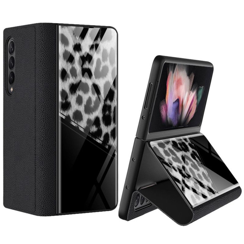 Cover Samsung Galaxy Z Fold 3 5G Flip Cover Leopard Hærdet Glas