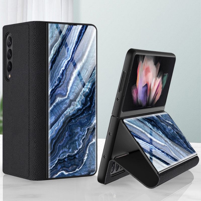 Cover Samsung Galaxy Z Fold 3 5G Flip Cover Marmor Hærdet Glas