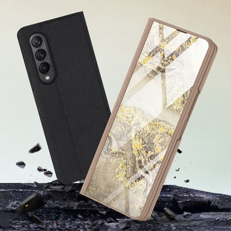 Cover Samsung Galaxy Z Fold 3 5G Flip Cover Marmor Hærdet Glas