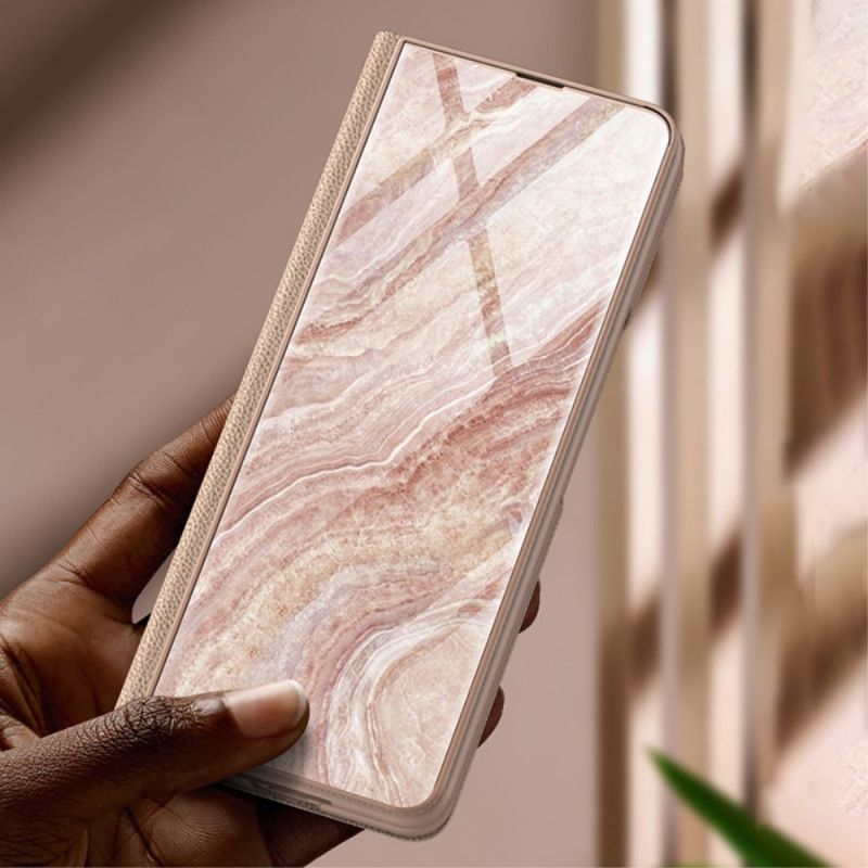 Cover Samsung Galaxy Z Fold 3 5G Flip Cover Marmor Hærdet Glas