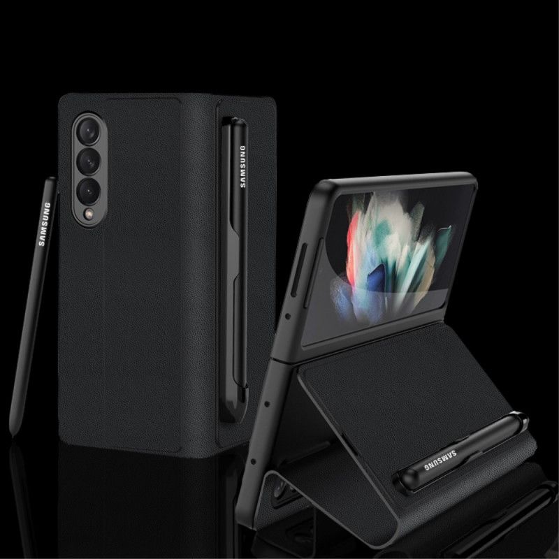 Cover Samsung Galaxy Z Fold 3 5G Flip Cover Stylusholder I Imiteret Læder