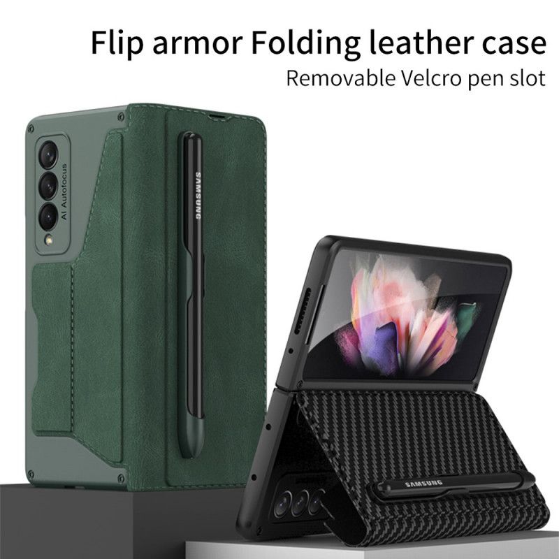 Cover Samsung Galaxy Z Fold 3 5G Flip Cover Stylusholder I Imiteret Læder Gkk