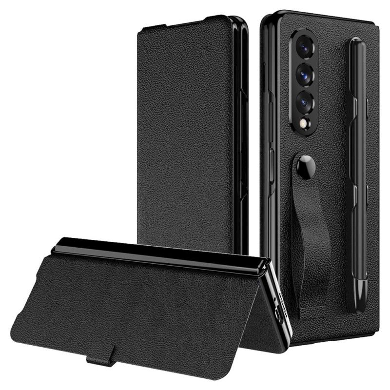 Cover Samsung Galaxy Z Fold 3 5G Flip Cover Stylusholder Og Rem I Litchi-læderstil