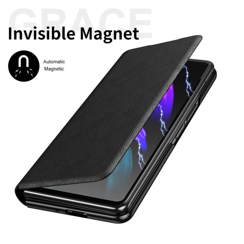 Cover Samsung Galaxy Z Fold 3 5G Flip Cover Stylusholder Og Rem I Litchi-læderstil