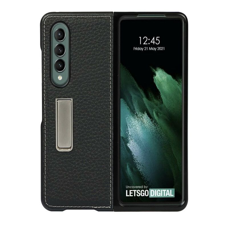 Cover Samsung Galaxy Z Fold 3 5G Handfri Support I Ægte Litchi-læder