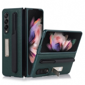 Cover Samsung Galaxy Z Fold 3 5G Stativ Og Stylusholder I Ægte Læder