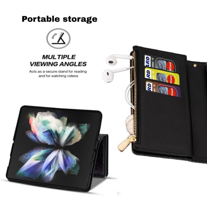 Flip Cover Samsung Galaxy Z Fold 3 5G Punge Etui Pailletter Lynlås Tegnebog