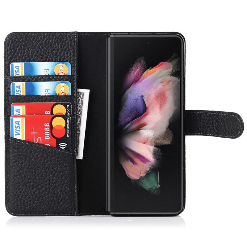 Flip Cover Samsung Galaxy Z Fold 3 5G Stylusholder I Ægte Litchi-læder