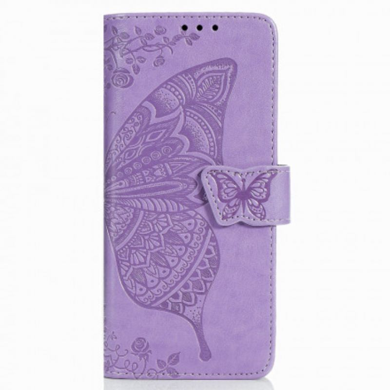 Læder Cover Samsung Galaxy Z Fold 3 5G Sommerfugledesign Med Snor