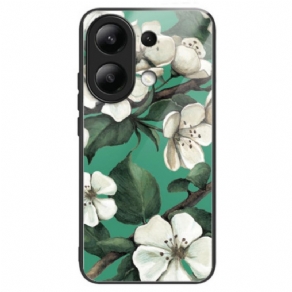 Cover Til Xiaomi Redmi Note 13 4g Hvide Blomster Af Hærdet Glas