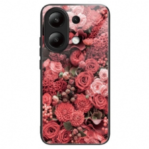 Cover Xiaomi Redmi Note 13 4g Røde Blomster Af Hærdet Glas