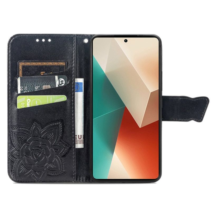 Flip Cover Xiaomi Redmi Note 13 4g Barok Sommerfugl Med Rem