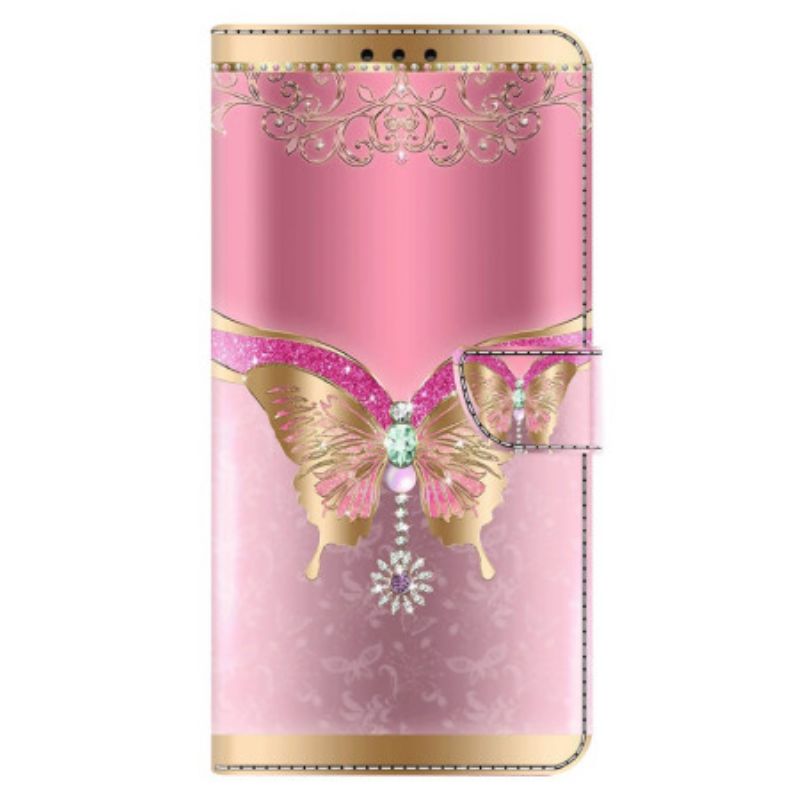 Flip Cover Xiaomi Redmi Note 13 4g - Pink Og Guld Sommerfugl