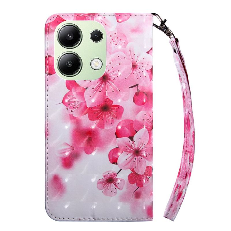 Flip Cover Xiaomi Redmi Note 13 4g Røde Blomster Med Rem