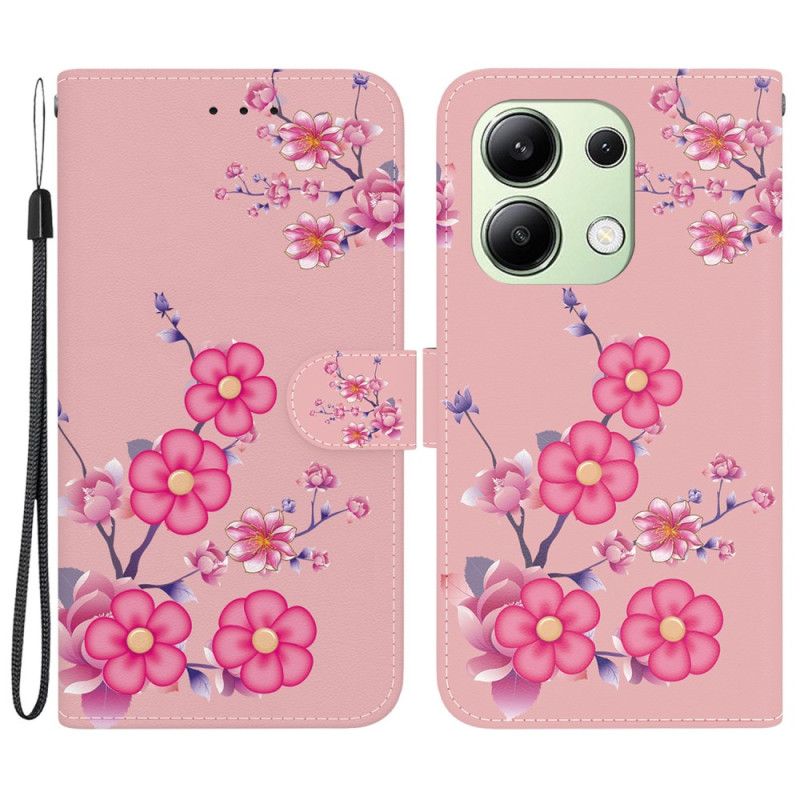 Læder Cover Xiaomi Redmi Note 13 4g Telefon Etui Sakura Mønster Med Rem