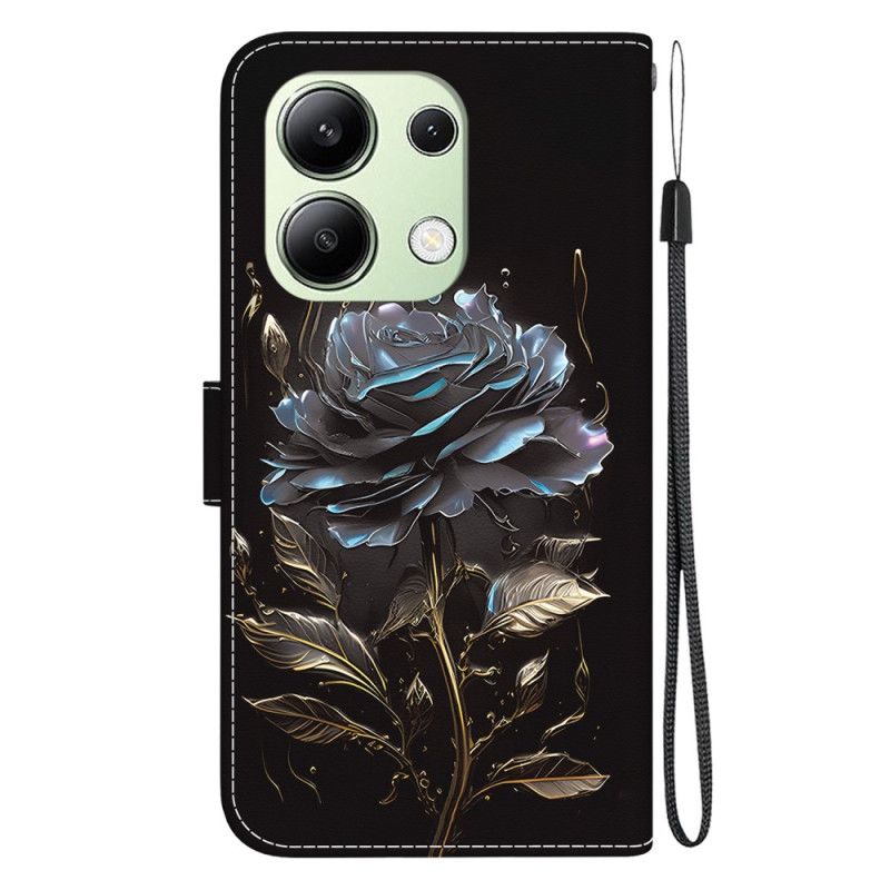 Læder Cover Xiaomi Redmi Note 13 4g Telefon Etui Sort Rose Med Rem