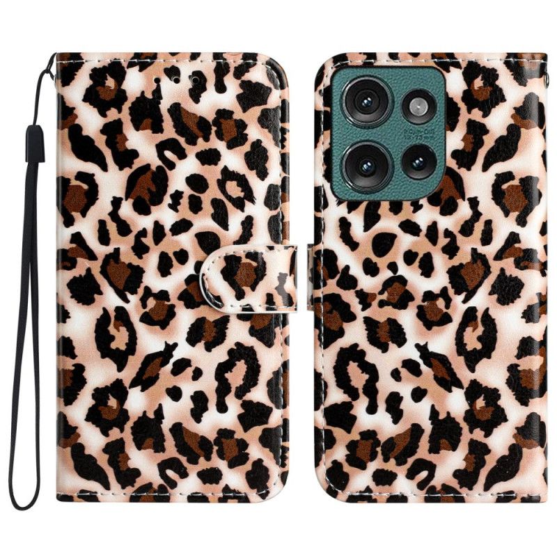 Flip Cover Motorola Edge 50 Strappy Med Leopardtryk