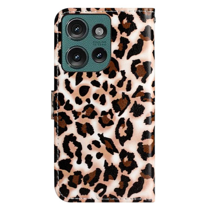 Flip Cover Motorola Edge 50 Strappy Med Leopardtryk