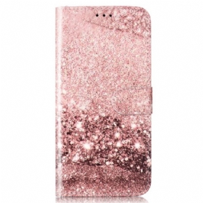 Læder Cover Motorola Edge 50 Telefon Etui Rose Guld Marmor