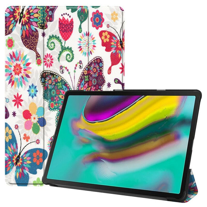 Cover Samsung Galaxy Tab S5e Retro Sommerfugle Og Blomster