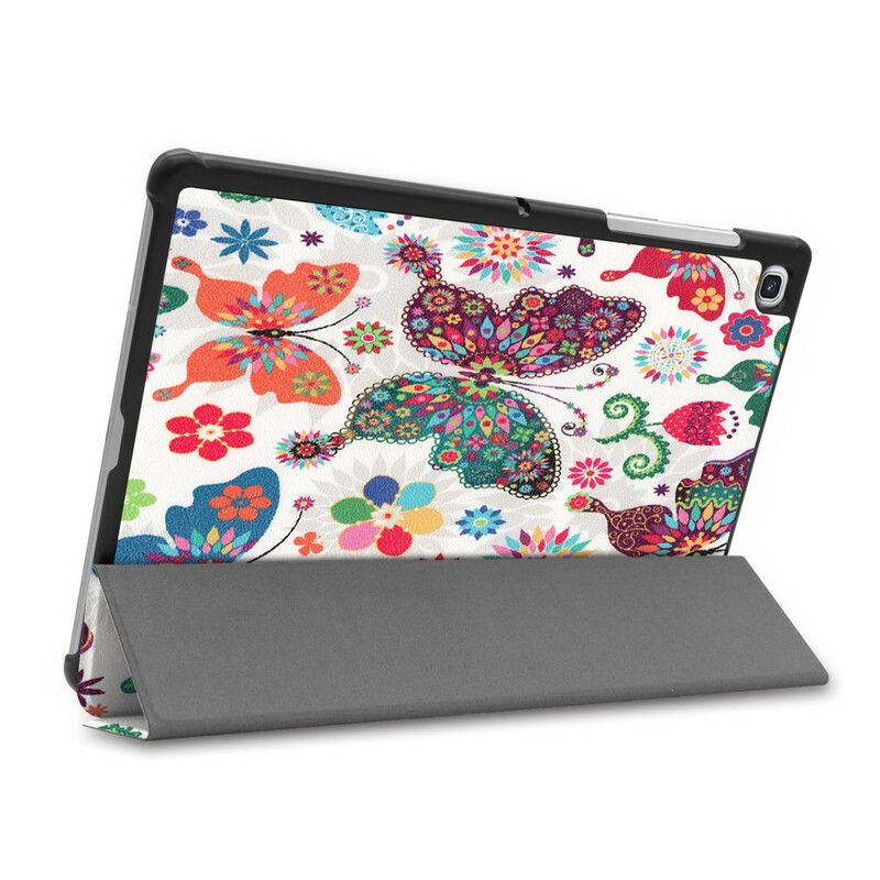 Cover Samsung Galaxy Tab S5e Retro Sommerfugle Og Blomster