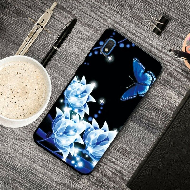 Cover Samsung Galaxy A10 Sommerfugl Og Blå Blomster