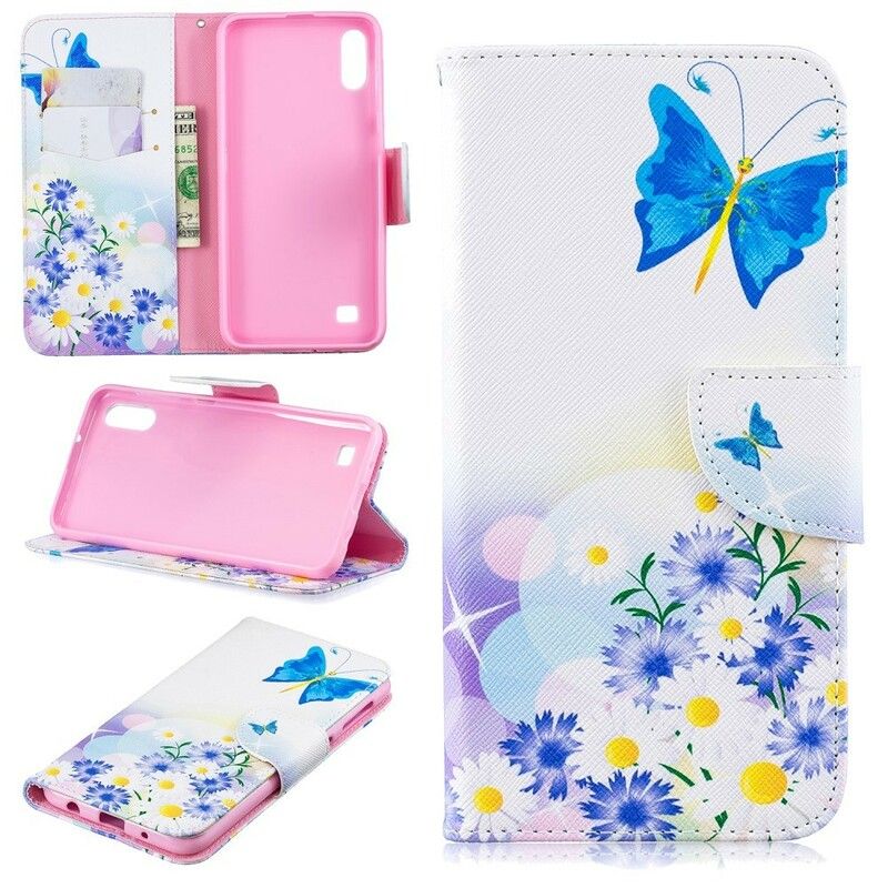 Flip Cover Samsung Galaxy A10 Malede Sommerfugle Og Blomster