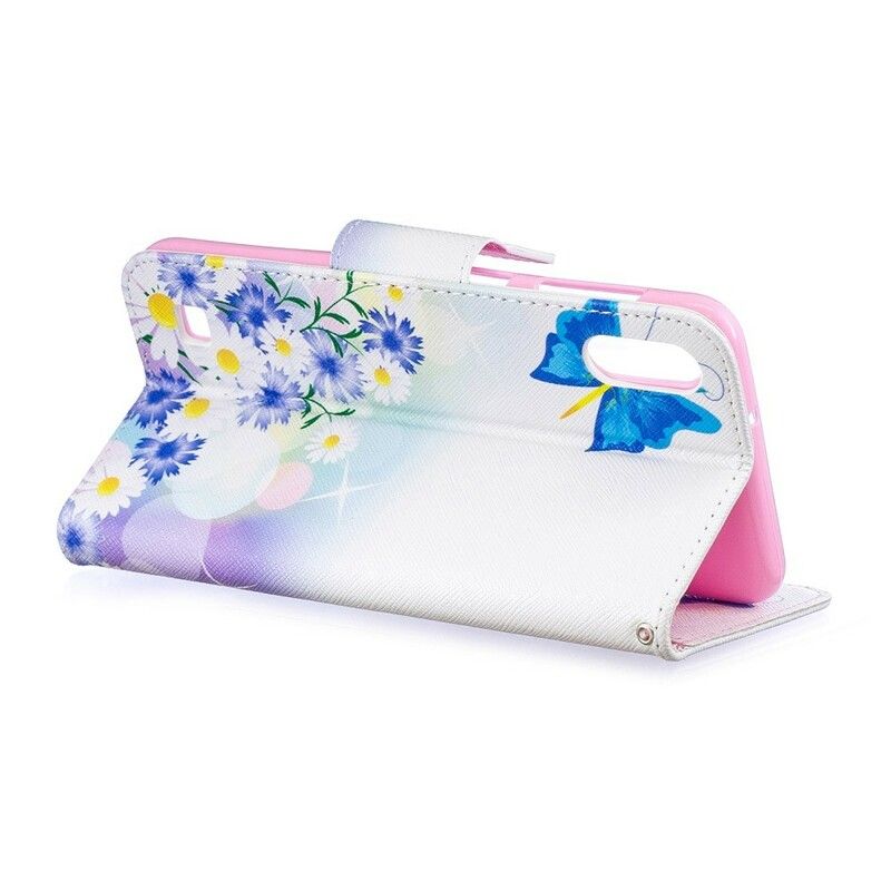 Flip Cover Samsung Galaxy A10 Malede Sommerfugle Og Blomster