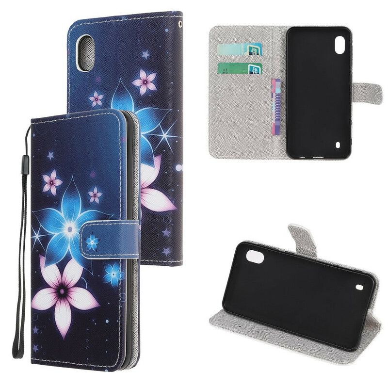 Flip Cover Samsung Galaxy A10 Med Snor Lunar Strap Blomster