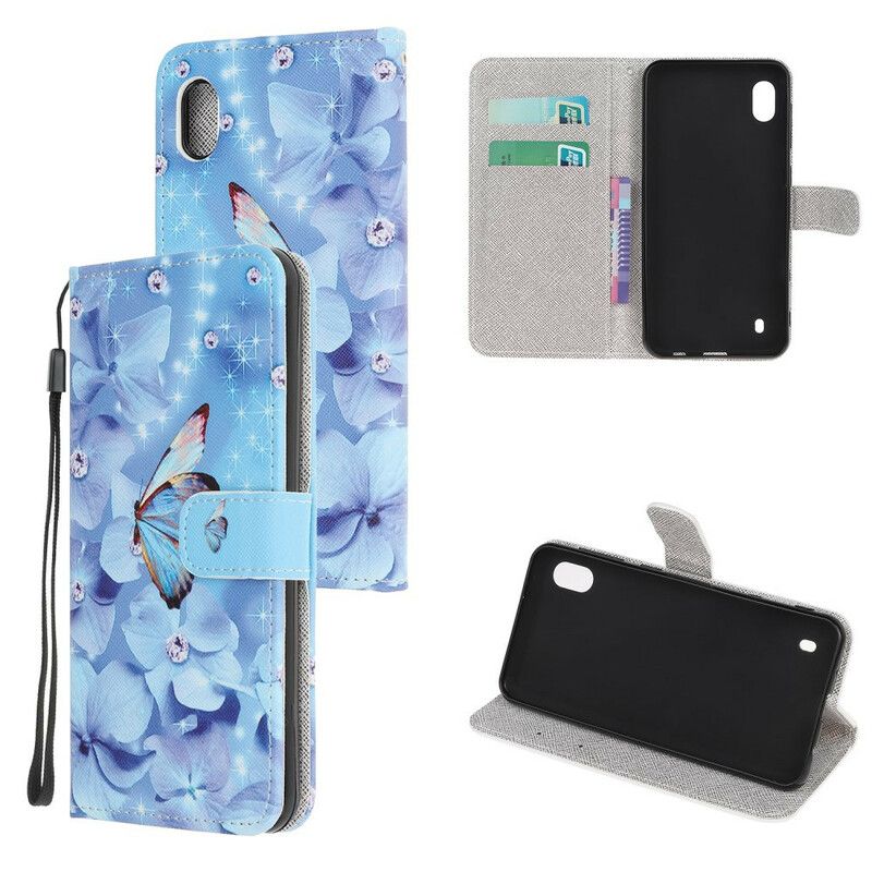 Flip Cover Samsung Galaxy A10 Med Snor Sommerfugle Med Diamantrem