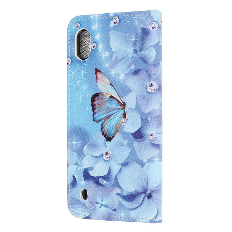 Flip Cover Samsung Galaxy A10 Med Snor Sommerfugle Med Diamantrem