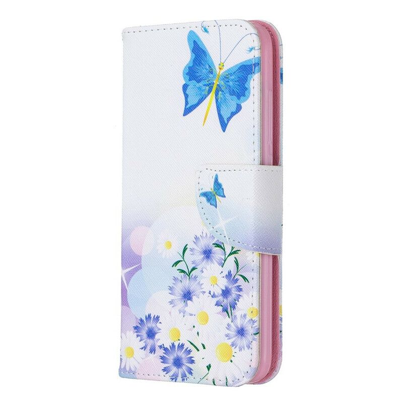 Læder Cover Xiaomi Redmi 7A Malede Sommerfugle Og Blomster