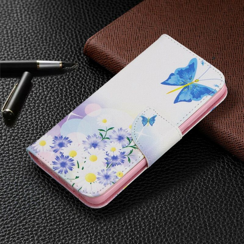 Læder Cover Xiaomi Redmi 7A Malede Sommerfugle Og Blomster