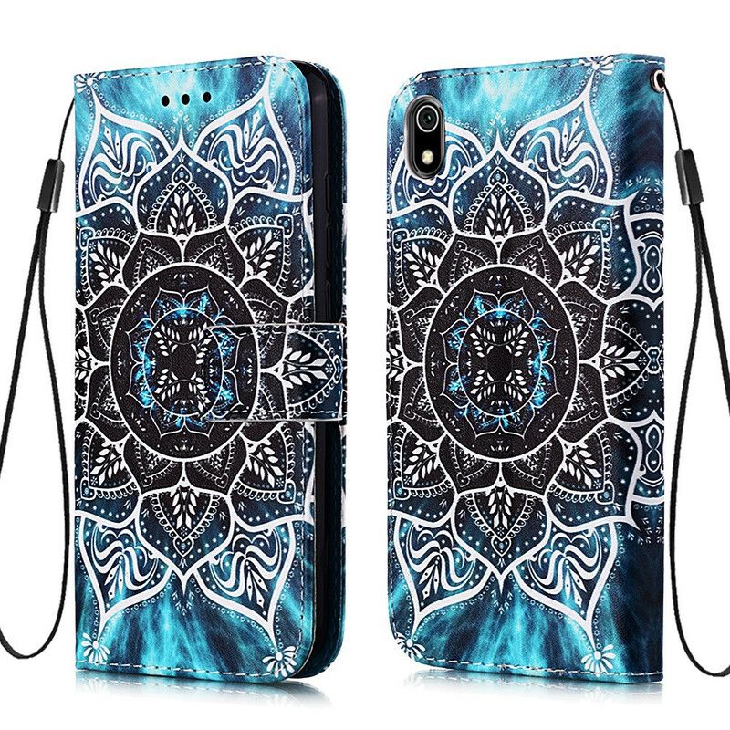 Læder Cover Xiaomi Redmi 7A Med Snor Sort Strappy Mandala