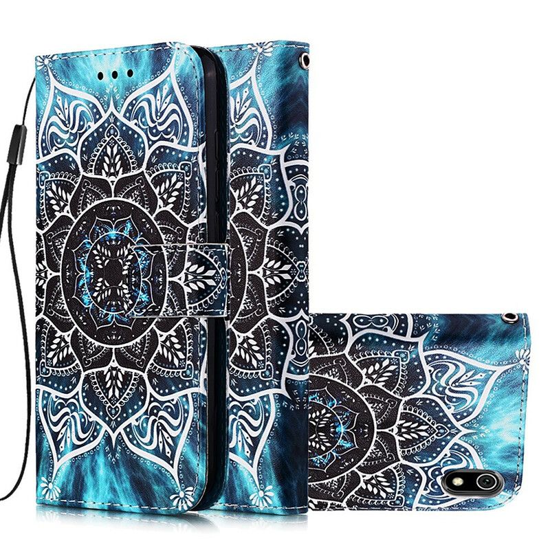 Læder Cover Xiaomi Redmi 7A Med Snor Sort Strappy Mandala