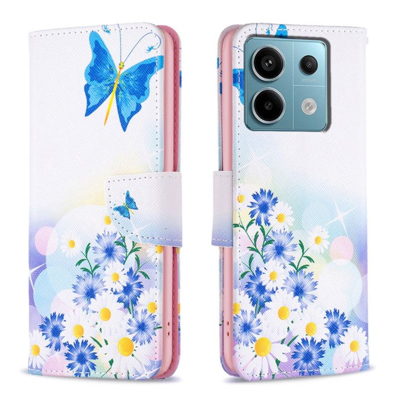 Flip Cover Til Xiaomi Redmi Note 13 Pro 5g Sommerfugl Og Blomster