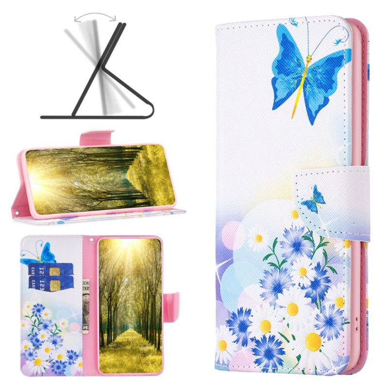 Flip Cover Til Xiaomi Redmi Note 13 Pro 5g Sommerfugl Og Blomster