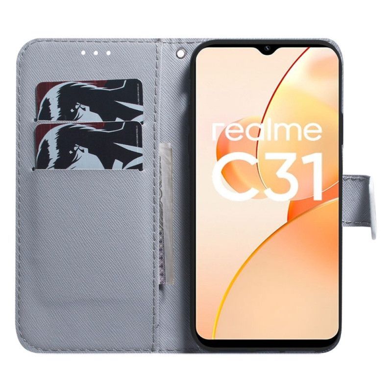 Flip Cover Realme C35 Hvidt Blomstrende Træ