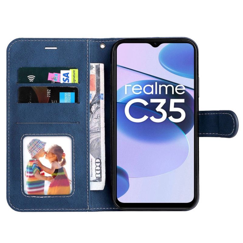 Flip Cover Realme C35 Med Snor Tricolor Imiteret Læderrem