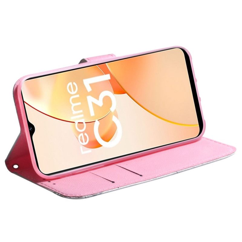 Flip Cover Realme C35 Pink Blomst