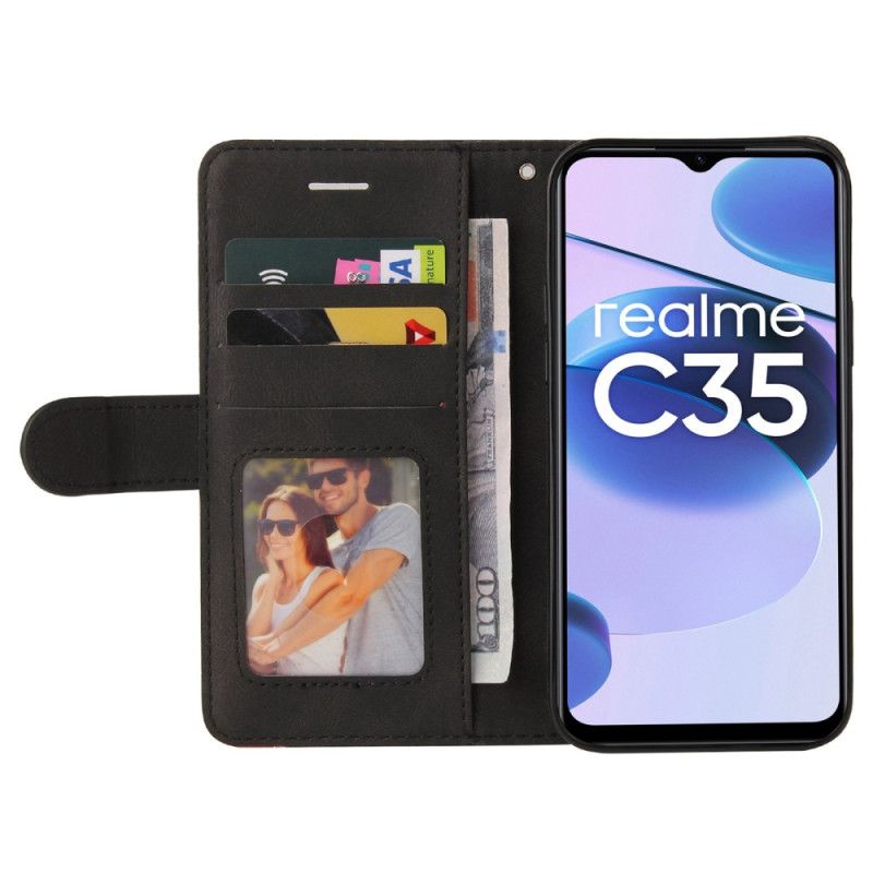 Læder Cover Realme C35 Med Snor Tofarvede Stropper