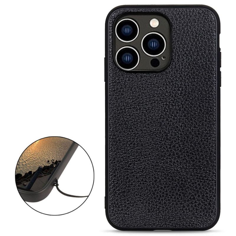 Cover iPhone 14 Pro Ægte Litchi Læder