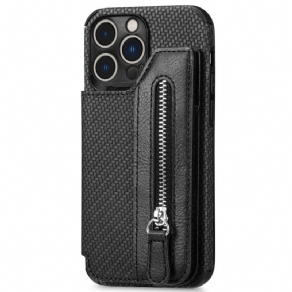 Cover iPhone 14 Pro Punge Etui Carbon Fiber Tegnebog Og Stativ