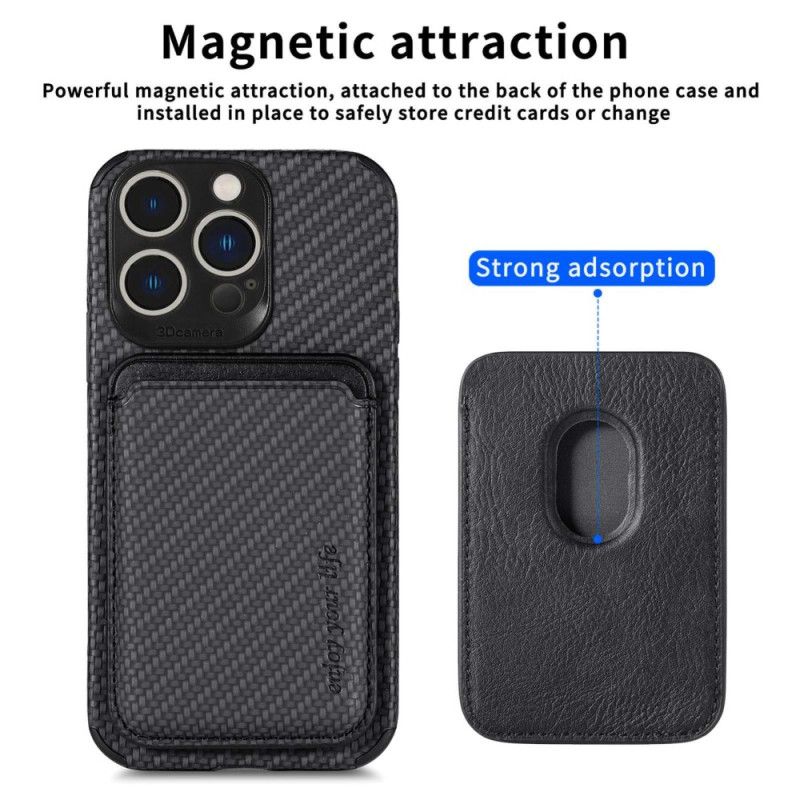 Cover iPhone 14 Pro Punge Etui Kulfiber Og Magnetisk Tegnebog