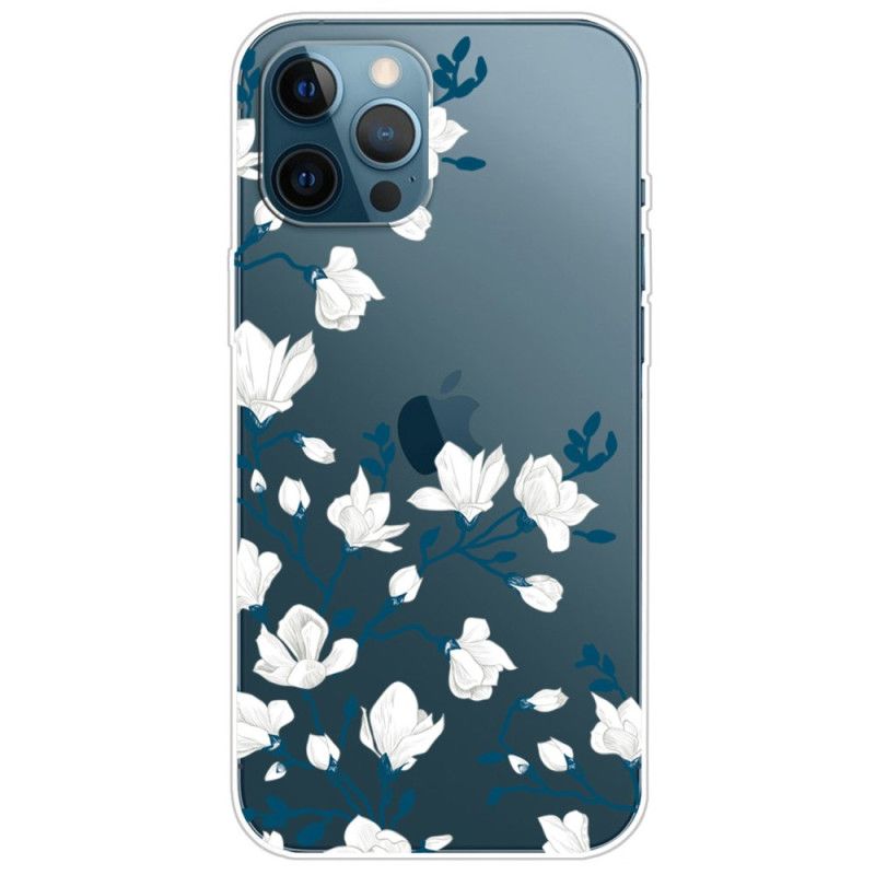 Cover iPhone 14 Pro Transparente Hvide Blomster