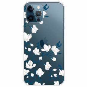 Cover iPhone 14 Pro Transparente Hvide Blomster