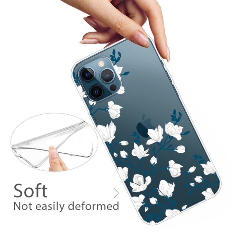 Cover iPhone 14 Pro Transparente Hvide Blomster