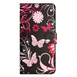 Flip Cover iPhone 14 Pro Sorte Og Hvide Sommerfugle