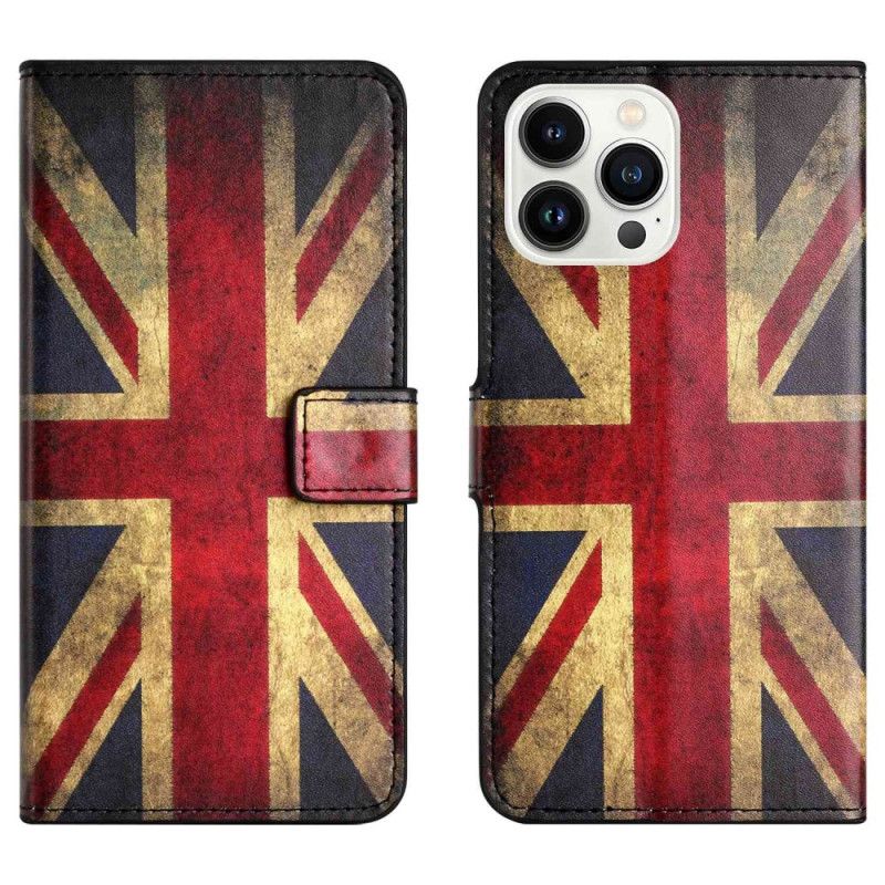 Flip Cover iPhone 14 Pro Vintage Britisk Flag