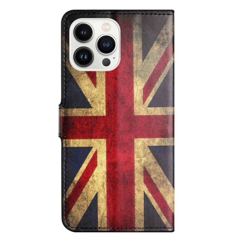 Flip Cover iPhone 14 Pro Vintage Britisk Flag